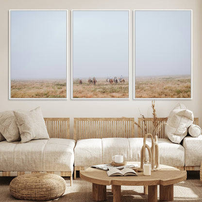 14761944-MGV-CV-36X24-Foggy Plains Wall Art Canvas Print, Framed Horseback Riders Art Picture Print, Rustic Western Perfect Rustic Western Decor Artwork