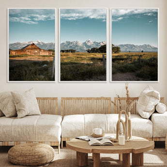 92497443-MGV-FC-60X30-3P_White-Rustic Farmhouse Wall Art Canvas Print, Framed Mountain Cabin Art Picture Print, Western Landscape Perfect Rustic Farmhouse Decor
