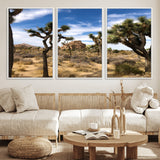 25722592-MGV-FC-60X30-3P_White-Joshua Tree Desert Wall Art Canvas Print, Framed Southwestern Nature Art Picture Print, Rustic Earth Tones Perfect Southwestern