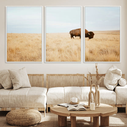 61392510-MGV-CV-36X24-Buffalo Wall Art Wall Art Canvas Print, Framed Western Wildlife Decor Art Picture Print, Rustic Farmhouse Art Perfect Rustic