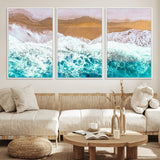 26870666-MGV-CV-36X24-Aerial Beach Wall Art Canvas Print, Framed Ocean Waves Art Picture Print, Coastal Landscape Perfect Coastal Minimalist Decor