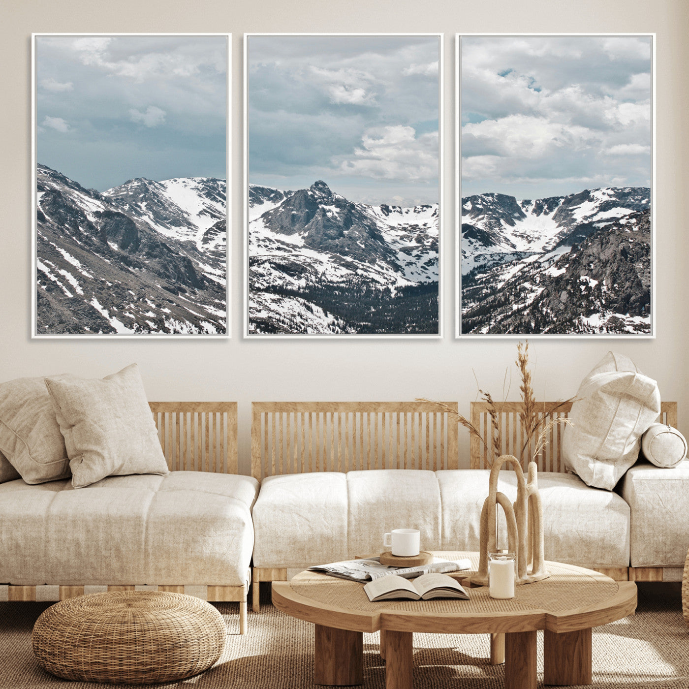 94074619-MGV-CV-36X24-Snowy Peaks Wall Art Canvas Print, Framed Alpine Wilderness Art Picture Print, Mountain Escape Perfect Winter Serenity Decor
