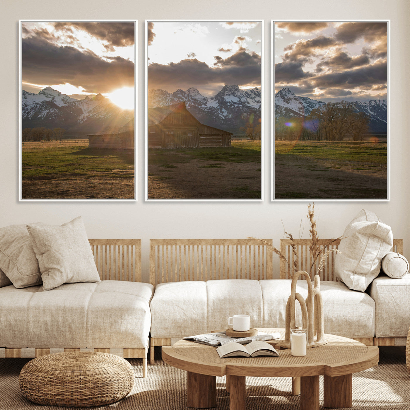 52555760-MGV-FC-60X30-3P_White-Snowy Peaks Wall Art Canvas Print, Framed Nature Escape Art Picture Print, Rustic Charm Perfect Rustic Western Decor Artwork