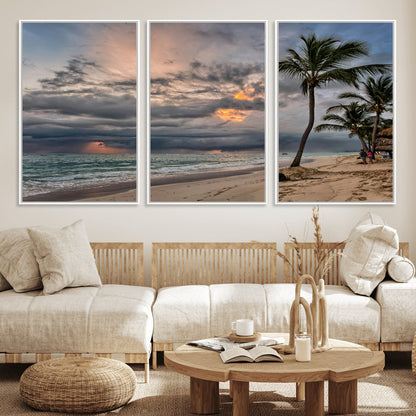 62574547-MGV-FC-60X30-3P_White-Tropical Storm Wall Art Canvas Print, Framed Moody Beach Art Picture Print, Dramatic Sky Perfect Tropical Coastal Decor Artwork