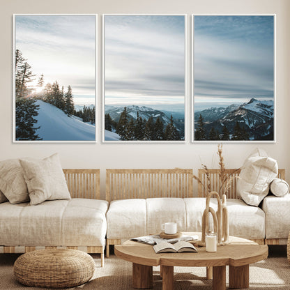 55564749-MGV-FC-60X30-3P_White-Snowy Mountains Wall Art Canvas Print, Framed Alpine Landscape Art Picture Print, Frosty Peaks Perfect Nordic Minimalist Decor