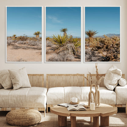 35156165-MGV-FC-60X30-3P_White-Joshua Tree Wall Art Canvas Print, Framed Desert Landscape Art Picture Print, Warm Earth Tones Perfect Southwestern Minimalist