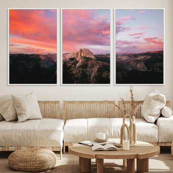 32786115-MGV-FC-60X30-3P_White-Half Dome Wall Art Canvas Print, Framed Yosemite National Park Art Picture Print, Dramatic Sunset Perfect Adventurous Wilderness