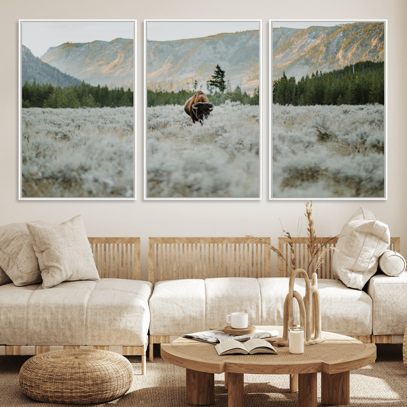41674074-MGV-CV-36X24-Bison Wall Art – American Buffalo Wildlife Photography Canvas Print, Western Mountain Landscape Artwork Rustic Nature Decor for