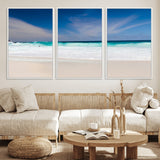 55017356-MGV-FC-60X30-3P_White-Ocean Beach Wall Art – Turquoise Wave and White Sand Shoreline Canvas Print, Coastal Seascape Photography Decor for Living Room,