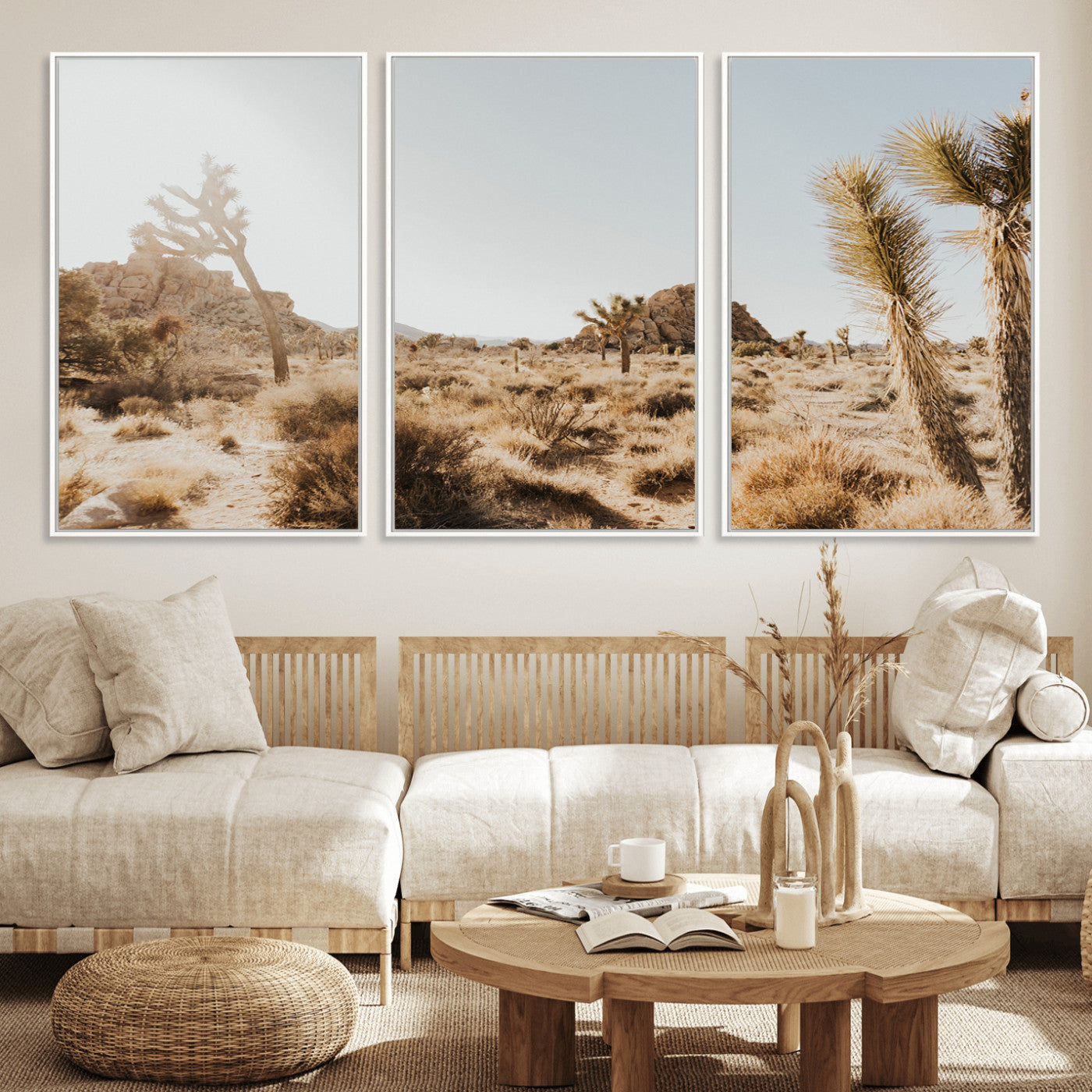 62783269-MGV-FC-60X30-3P_White-Joshua Tree Wall Art – Desert Landscape Photography Canvas Print, Southwest Nature Artwork Rustic Home Decor for Living Room,