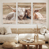 38651722-MGV-FC-60X30-3P_White-Cow Wall Art – Rustic Longhorn Pair Canvas Print, Western Farmhouse Animal Painting, Country Ranch Decor for Living Room, Bedroom,