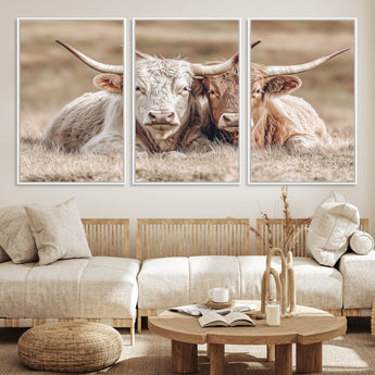 38651722-MGV-FC-60X30-3P_White-Cow Wall Art – Rustic Longhorn Pair Canvas Print, Western Farmhouse Animal Painting, Country Ranch Decor for Living Room, Bedroom,