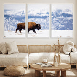 21623194-MGV-FC-60X30-3P_White-Snow Bison Wall Art – Majestic Buffalo Wildlife Canvas Print, Winter Nature Décor for Rustic Living Room, Farmhouse, Cabin, Lodge
