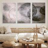 20066876-MGV-FC-60X30-3P_White-Neutral Abstract Circle Wall Art – Modern Gray Beige Gold Canvas Print, Minimalist Geometric Painting for Bedroom, Living Room,