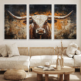 25265572-MGV-FC-60X30-3P_White-Longhorn Bull Wall Art – Rustic Western Texas Steer Canvas Print, Textured Animal Painting for Home, Office, Man Cave or Farmhouse