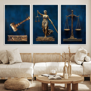 91629053-MGV-FC-60X30-3P_White-Lady Justice Wall Art – Golden Gavel and Scales Canvas Print, Elegant Legal Office Decor for Lawyers, Judges, Courtroom or Study