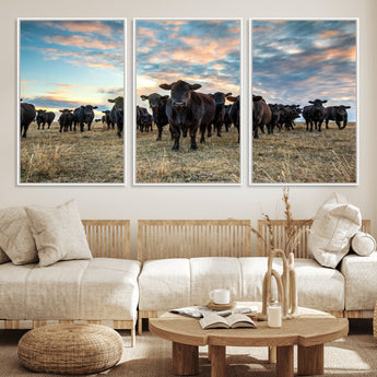 13867292-MGV-CV-36X24-Black Cattle Wall Art – Rustic Ranch Herd Canvas Print, Western Farmhouse Country Landscape Decor for Living Room, Office, or