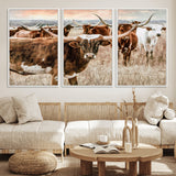 47758300-MGV-FC-60X30-3P_White-Texas Longhorn Cattle Wall Art – Rustic Western Herd Canvas Print, Cowboy Ranch Farmhouse Decor for Living Room, Office, or