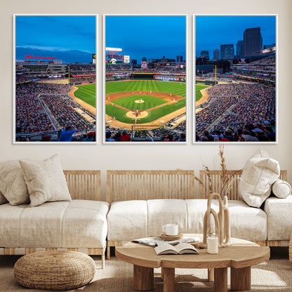 77273035-MGV-FC-60X30-3P_White-Baseball Stadium Wall Art – Panoramic Evening Game Canvas Print, Sports Fan Decor for Man Cave, Office, Bar, or Living Room