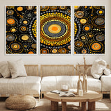 45478523-MGV-CV-36X24-Abstract Circle Wall Art – Bold Black and Gold Dot Painting Canvas Print, Modern Geometric Mandala Style Decor for Living Room or