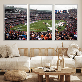 18347149-MGV-FC-60X30-3P_White-Soldier Field Wall Art – Chicago Bears Football Stadium Canvas Print, Game Day Sports Decor for Man Cave, Bar, Office, or Living