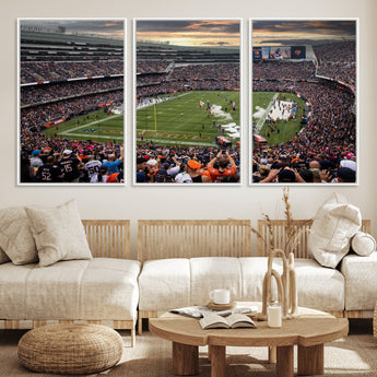 87578930-MGV-FC-60X30-3P_White-Soldier Field Wall Art – Chicago Bears Football Stadium Sunset Canvas Print, Game Day Sports Decor for Man Cave, Bar, Office, or