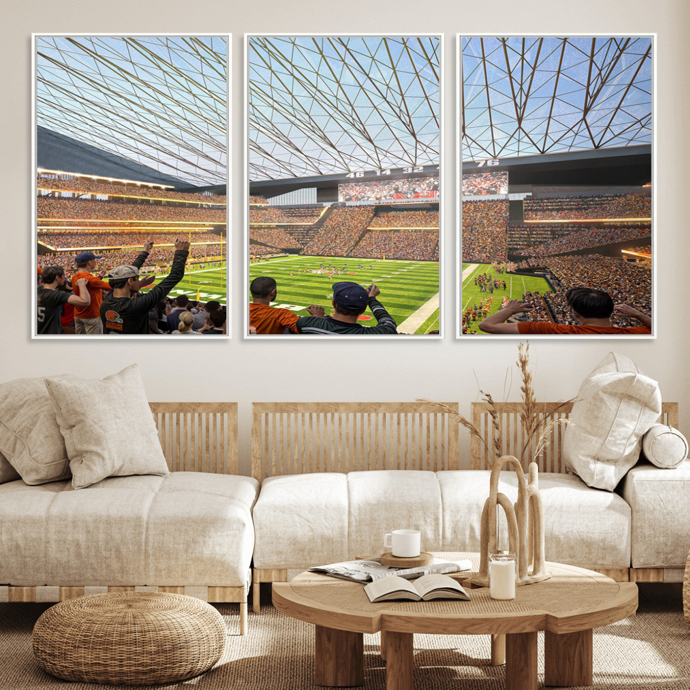 81960112-MGV-FC-60X30-3P_White-Futuristic Football Stadium Wall Art – Modern Dome Arena Canvas Print, Chicago Bears Concept Design Sports Decor for Man Cave or