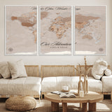 95243244-MGV-FC-60X30-3P_White-Wander Often Wonder Always World Map Wall Art – Neutral Beige Adventure Canvas Print, Rustic Boho Travel Decor for Bedroom, Living
