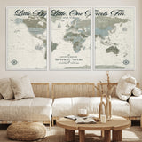 10693204-MGV-FC-60X30-3P_White-Little By Little One Travels Far Tolkien Quote Blue Green World Map Adventure Wall Art Canvas Print Rustic Wanderlust Travel Decor