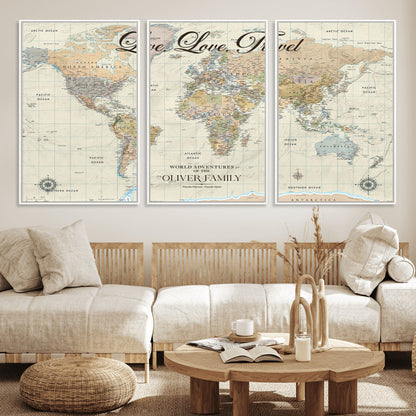19479008-MGV-CV-36X24-Live Love Travel Wall Art – Detailed World Map Canvas Print, Adventure Decor for Living Room, Office or Bedroom, Travel Gift for