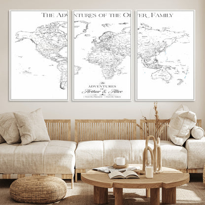 21029247-MGV-CV-36X24-Minimalist World Map Wall Art – Black and White Travel Adventure Print, Modern Family Travel Map Decor for Living Room, Bedroom,
