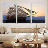 31270610-MGV-FC-60X30-3P_White-Sailing Ship Wall Art – Sunset Seascape Canvas Print with Tall Ship at Sea, Nautical Ocean Decor for Living Room, Office, or