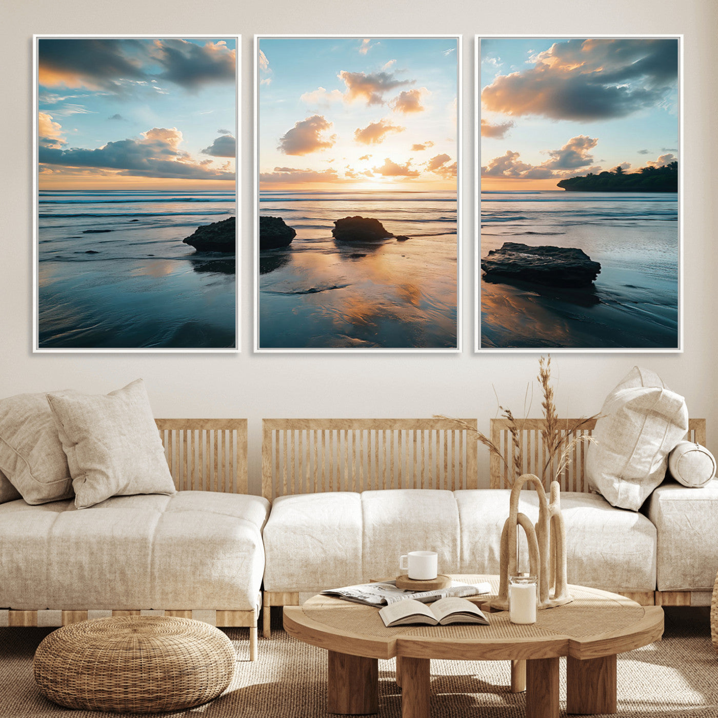 23879436-MGV-CV-36X24-Rocky Ocean Sunset Canvas Wall Art – Seaside Dramatic Seascape, Ocean Sunset Art Print for Coastal Modern Decor for Nature