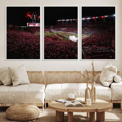 60690191-MGV-FC-60X30-3P_White-Stadium Wall Art – Night Game Football Canvas Print with Fireworks, Marching Band and Crowd, Panoramic Sports Photography for Man