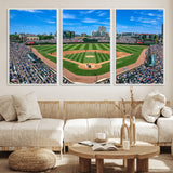 56213978-MGV-CV-36X24-Wrigley Field Baseball Stadium Canvas Wall Art – Packed Crowd Sports Stadium Print, City Skyline Baseball Field Canvas for Game