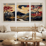 66892669-MGV-FC-60X30-3P_White-Japanese Landscape Wall Art – Mount Fuji Canvas Print with Cherry Blossoms and Golden Waves, Traditional Asian Inspired Artwork