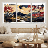 28945903-MGV-FC-60X30-3P_White-Japanese Wall Art – Mount Fuji Canvas Print with Cherry Blossoms and Golden Wave Motifs, Traditional Asian Inspired Artwork for
