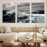 38622353-MGV-CV-36X24-Stormy Ocean Waves Canvas Wall Art – Framed Turbulent Sea Print, Large Nature Canvas for Coastal, Living Room, or Office Spaces