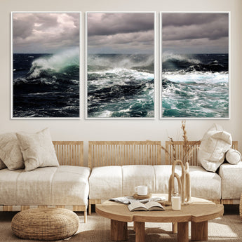 38622353-MGV-CV-36X24-Stormy Ocean Waves Canvas Wall Art – Framed Turbulent Sea Print, Large Nature Canvas for Coastal, Living Room, or Office Spaces