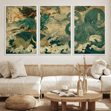 24416422-MGV-CV-36X24-Tsukioka Yoshitoshi Samurai Wall Art Print, Japanese Katana Warrior Canvas Wall Art, Octopus Sea Monster Canvas Print,