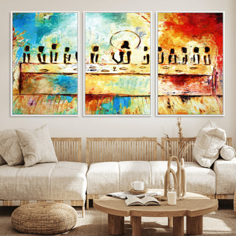 YKE34632598CR-MGV-CV-36X24-Abstract Last Supper with Apostles Wall Art Canvas Print