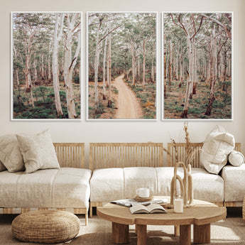 24760563-MGV-FC-60X30-3P_White-Forest Wall Art – Tranquil Woodland Path Canvas Print, Scenic Nature Photography Decor for Bedroom, Living Room, Office, Cabin or
