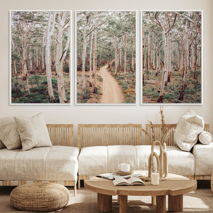24760563-MGV-FC-60X30-3P_White-Forest Wall Art – Tranquil Woodland Path Canvas Print, Scenic Nature Photography Decor for Bedroom, Living Room, Office, Cabin or