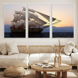 99957679-MGV-FC-60X30-3P_White-Majestic Sailing Ship Wall Art – Sunset Ocean Voyage, Classic Tall Ship with Wind Filled Sails Canvas Print for Home, Office,