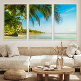 65056721-MGV-FC-60X30-3P_White-Tropical Beach Wall Art – Palm Tree Coastal Photography Print, Relaxing Ocean Paradise Landscape, Island Seascape Home or Office