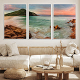 53831025-MGV-FC-60X30-3P_White-Coastal Landscape Wall Art – Tropical Beach Ocean Canvas Print, Sunset Mountain View Photography Decor for Living Room, Bedroom,