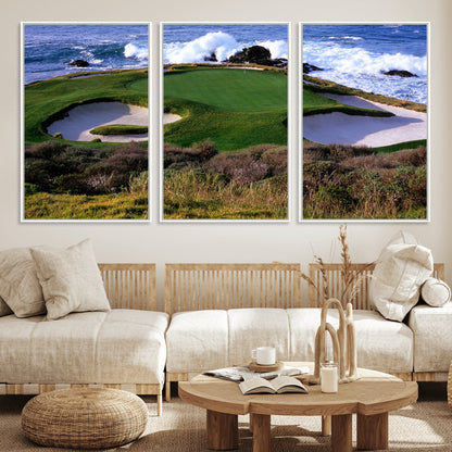 22776914-MGV-FC-60X30-3P_White-Golf Course Wall Art – Oceanfront Green Canvas Print, Coastal Pebble Beach Photography Sports Decor for Living Room, Office, Man
