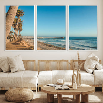 92568259-MGV-CV-36X24-California Beach Wall Art – Palm Tree Pier Canvas Print, Coastal Ocean Photography Seaside Decor for Living Room, Bedroom, Office,