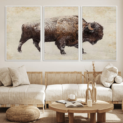 54810031-MGV-FC-60X30-3P_White-Western Wall Art – Snow Covered Bison Canvas Print, Rustic Wildlife Photography Decor for Bedroom, Living Room, Office, Lodge,