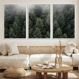 84059409-MGV-FC-60X30-3P_White-Forest Wall Art – Misty Evergreen Trees Canvas Print, Tranquil Nature Photography Decor for Bedroom, Living Room, Office, Cabin or